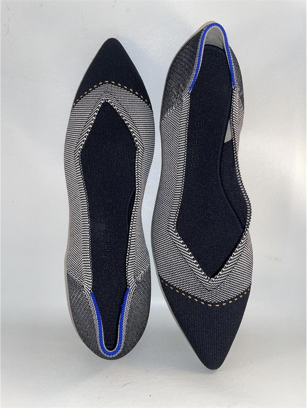 Rothy's Point Iron Herringbone Black Shoes Flats 6.5 New